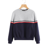 SHEIN Striped Woven Tape Detail Two Tone Sweatshirt Women Casual Pullovers Color Block Long Sleeve Sweatshirts