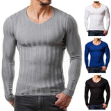 Knitted Tshirt Men Slim Fit Sweater Casual Tee Shirt Pullover V Neck Knitting T-shirt Fashion Solid Warm Top Plus Size 3XL 2019
