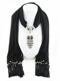 Women Scarf necklace with Silver Jewelry Owl Pendant charm