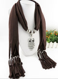 Women Scarf necklace with Silver Jewelry Owl Pendant charm