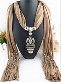 Women Scarf necklace with Silver Jewelry Owl Pendant charm