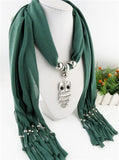 Women Scarf necklace with Silver Jewelry Owl Pendant charm