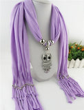 Women Scarf necklace with Silver Jewelry Owl Pendant charm