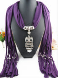 2017 New Fashion Ethnic Chiffon Silk Scarf Necklaces Owl Pendant Collar Choker Maxi Necklace For Women Boho Style jewelry