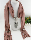 2017 New Fashion Ethnic Chiffon Silk Scarf Necklaces Owl Pendant Collar Choker Maxi Necklace For Women Boho Style jewelry