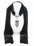 2017 New Fashion Ethnic Chiffon Silk Scarf Necklaces Owl Pendant Collar Choker Maxi Necklace For Women Boho Style jewelry