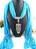2017 New Fashion Ethnic Chiffon Silk Scarf Necklaces Owl Pendant Collar Choker Maxi Necklace For Women Boho Style jewelry