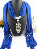 2017 New Fashion Ethnic Chiffon Silk Scarf Necklaces Owl Pendant Collar Choker Maxi Necklace For Women Boho Style jewelry