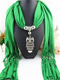 2017 New Fashion Ethnic Chiffon Silk Scarf Necklaces Owl Pendant Collar Choker Maxi Necklace For Women Boho Style jewelry