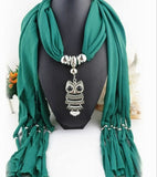 2017 New Fashion Ethnic Chiffon Silk Scarf Necklaces Owl Pendant Collar Choker Maxi Necklace For Women Boho Style jewelry