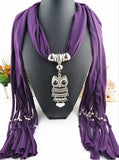 2017 New Fashion Ethnic Chiffon Silk Scarf Necklaces Owl Pendant Collar Choker Maxi Necklace For Women Boho Style jewelry