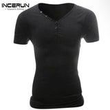 INCERUN Elegant Men's Short Sleeve T-shirt Slim Fit Plain Basic T shirts For Men Fitness Crossfit Summer Top Plus Size S-4XL