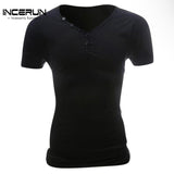 INCERUN Elegant Men's Short Sleeve T-shirt Slim Fit Plain Basic T shirts For Men Fitness Crossfit Summer Top Plus Size S-4XL