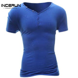 INCERUN Elegant Men's Short Sleeve T-shirt Slim Fit Plain Basic T shirts For Men Fitness Crossfit Summer Top Plus Size S-4XL