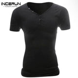 INCERUN Elegant Men's Short Sleeve T-shirt Slim Fit Plain Basic T shirts For Men Fitness Crossfit Summer Top Plus Size S-4XL