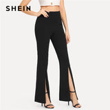 SHEIN Black Split Solid Leggings Workwear Elegant
