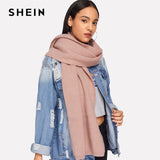 SHEIN Pink Elegant Preppy Plain Soft Long Minimalist Scarf 2018 Winter Women Campus Workwear Scarfs