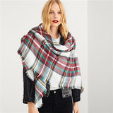 SHEIN Multicolor Frayed Trim Plaid Scarf Highstreet Modern Lady Streetwear Blanket Warp Shawls Women Basic Autumn Scarves