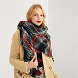 SHEIN Multicolor Frayed Trim Plaid Scarf Highstreet Modern Lady Streetwear Blanket Warp Shawls Women Basic Autumn Scarves