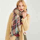 SHEIN Multicolor Frayed Trim Plaid Scarf Highstreet Modern Lady Streetwear Blanket Warp Shawls Women Basic Autumn Scarves