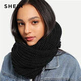 SHEIN Black Modern Lady Casual Knit Infinity Scarf 2018  New Autumn Winter Workwear Acrylic Base Warmth Scarfs