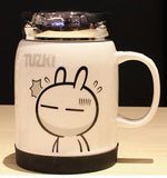 Driankwaer The cartoon character bears male and female office coffee mug with cover the ceramic tea cup cute