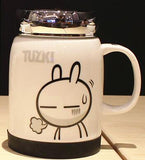 Driankwaer The cartoon character bears male and female office coffee mug with cover the ceramic tea cup cute