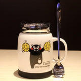 Driankwaer The cartoon character bears male and female office coffee mug with cover the ceramic tea cup cute