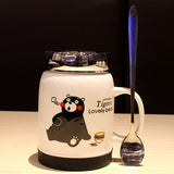 Driankwaer The cartoon character bears male and female office coffee mug with cover the ceramic tea cup cute