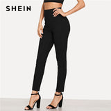 SHEIN Black Office Lady Solid Suede
