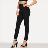 SHEIN Black Office Lady Solid Suede