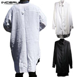 INCERUN Hiphop Mens Shirts White Long Sleeve T Shirt Tops Lapel Neck Harajuku Male Casual Camisas Kurta Hombre Punk Style Cloak