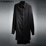 INCERUN Hiphop Mens Shirts White Long Sleeve T Shirt Tops Lapel Neck Harajuku Male Casual Camisas Kurta Hombre Punk Style Cloak