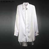 INCERUN Hiphop Mens Shirts White Long Sleeve T Shirt Tops Lapel Neck Harajuku Male Casual Camisas Kurta Hombre Punk Style Cloak