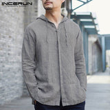 Retro Long Sleeve Hoodies Hiphop Men Sweatshirts Button Up Drawstring Autumn Tops Hoodie Moletom Masculino Tracksuit Male Hoody