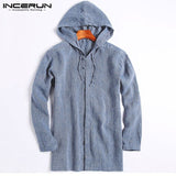 Retro Long Sleeve Hoodies Hiphop Men Sweatshirts Button Up Drawstring Autumn Tops Hoodie Moletom Masculino Tracksuit Male Hoody