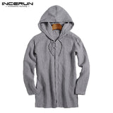 Retro Long Sleeve Hoodies Hiphop Men Sweatshirts Button Up Drawstring Autumn Tops Hoodie Moletom Masculino Tracksuit Male Hoody