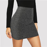 SHEIN Grey High Waist Metallic Bodycon Mini Skirt Women 2019 Modern Lady Spring Highstreet Night Out Solid Slim Skirts