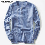 INCERUN 2019 Casual Tee Tops Plain Men T Shirt Long Sleeve Crew Neck Double Pockets Shirts Man Clothing Pullover Hombre Beach