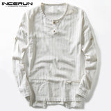 INCERUN 2019 Casual Tee Tops Plain Men T Shirt Long Sleeve Crew Neck Double Pockets Shirts Man Clothing Pullover Hombre Beach