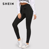 SHEIN Black Tie Waist Drawstring Solid Skinny Leggings