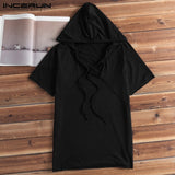 INCERUN Stylish Sweatshirts Hoodies Mens Short Sleeve Sexy V Neck White Muscle Tee Joggers Hooded 5XL Men Clothes Hombre Hoodie
