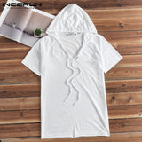 INCERUN Stylish Sweatshirts Hoodies Mens Short Sleeve Sexy V Neck White Muscle Tee Joggers Hooded 5XL Men Clothes Hombre Hoodie