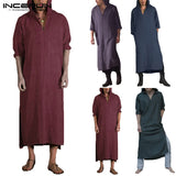 Harajuku Tee Gothic Hiphop Robe Mens Hoodies Dressing Kaftan Long Sleeve Cotton V Nevk Islamic Clothing Gown Masculina Camisas