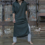 Harajuku Tee Gothic Hiphop Robe Mens Hoodies Dressing Kaftan Long Sleeve Cotton V Nevk Islamic Clothing Gown Masculina Camisas