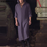 Harajuku Tee Gothic Hiphop Robe Mens Hoodies Dressing Kaftan Long Sleeve Cotton V Nevk Islamic Clothing Gown Masculina Camisas