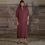Harajuku Tee Gothic Hiphop Robe Mens Hoodies Dressing Kaftan Long Sleeve Cotton V Nevk Islamic Clothing Gown Masculina Camisas