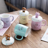 Lovely couple ceramic mug with cover cartoon character female student office breakfast a cup of white coffee mugs