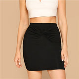SHEIN Black Twist Front Solid Bodycon Mid Waist Mini Skirt Women Summer Stretchy Elegant Workwear Solid Party Skirts