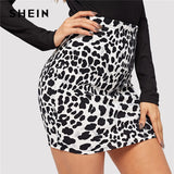SHEIN Black and White Leopard Print Bodycon Pencil Skirts Womens 2019 Summer Elegant High Street Glamorous Sexy Mini Skirt